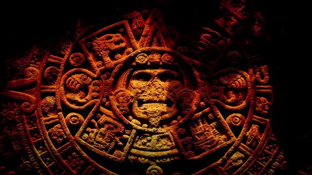 Ancient Aztec Carving In Flames Abstract