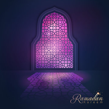 Ramadan Kareem greeting background light mosque window