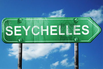 Seychelles, 3D rendering, a vintage green direction sign