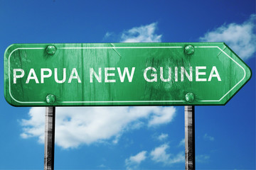 Papua new guinea, 3D rendering, a vintage green direction sign