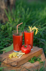 Tomato juice in glasses