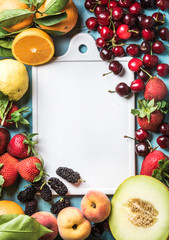 Healthy summer fruit background. Copy space