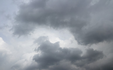 Stormy sky at summer evening. Thunderclouds over horizon, rain.