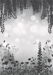 silhouettes of flowers and herbs on a gray background.vector illustration