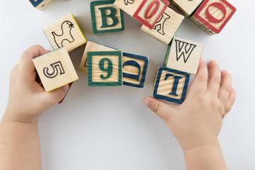 Playing with block toys