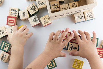 Playing with block toys