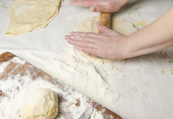 Making dough by female hands