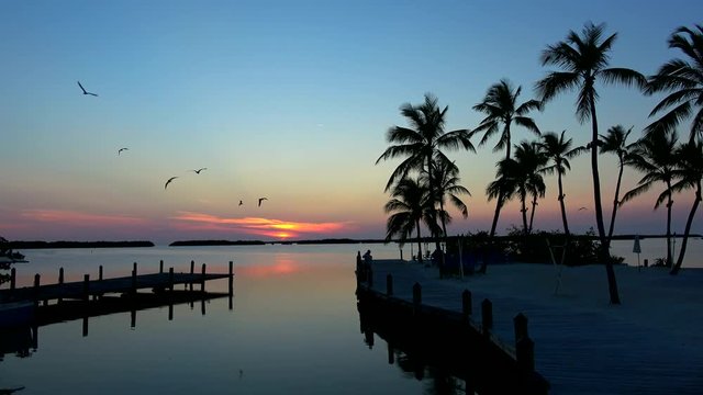 Small beautiful pier in the Keys of Florida at sunset