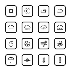 black line weather icon set with rounded rectangle frame for web design, user interface (UI), infographic and mobile application (apps)