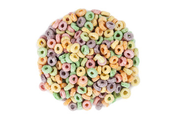 overhead shot of colorful cereal.