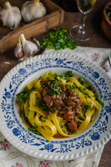 Italian pasta with beef stew