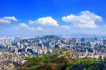View of cityscape and Seoul tower in Seoul, South Korea.