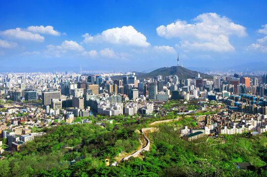 View of cityscape and Seoul tower in Seoul, South Korea.