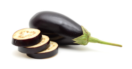 aubergine eggplants on white background