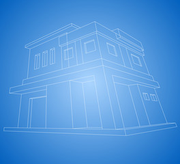 New house modern wireframe vector on a blue background