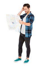 Young man looking at map