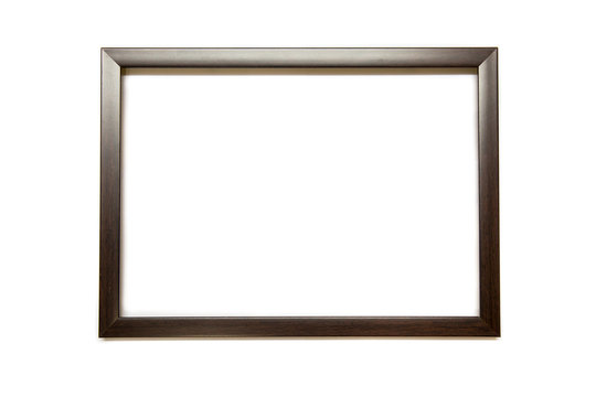Isolated blank wooden frame on a white background with shadow
