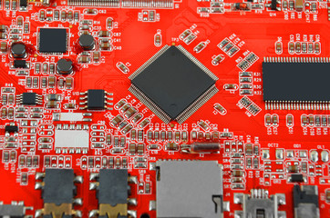 Red computer motherboard