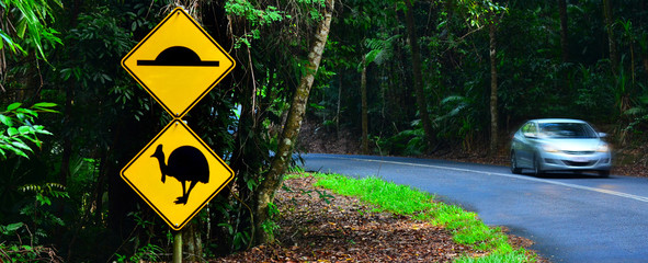 Cassowary warning sign in Queensland Australia
