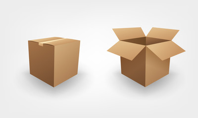 Blank open and closed brown box package business concept