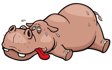 Obraz premium Vector illustration of Cartoon Hippo in Hot Weather