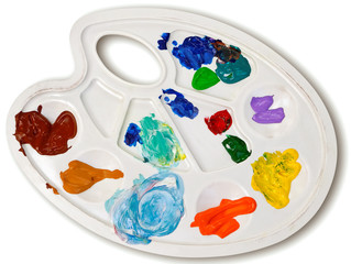 Artist palette with paint samples.