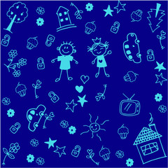 blue kids happy doodle art
