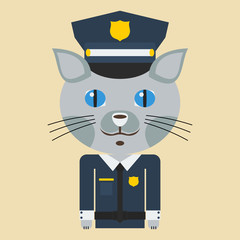 Editable Vector of Police Cat Character in Flat Cartoon Style for Children Book Illustration About Profession Concept