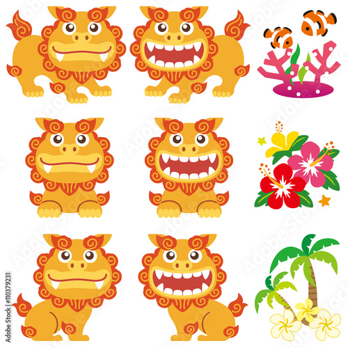 上白黒 かわいい シーサー イラスト 動物ゾーン