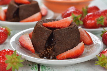 Chocolate fondant with strawberries