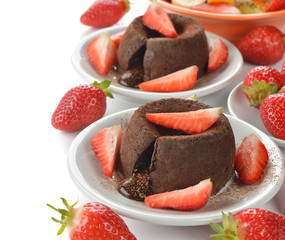 Chocolate fondant with strawberries