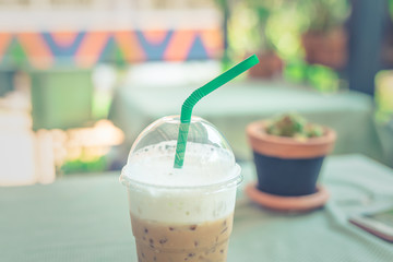 Ice coffee on table