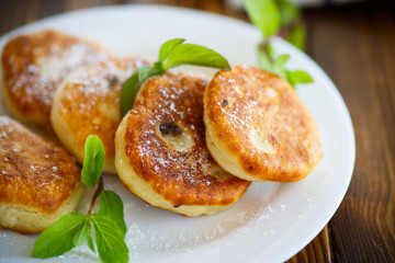 sweet cheese pancakes on a plate 