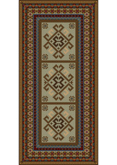 Vintage motley carpet with ethnic ornaments and beige color on the center
