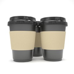 Three paper coffee cups. 3d rendering.
