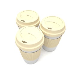 Three paper coffee cups. 3d rendering.