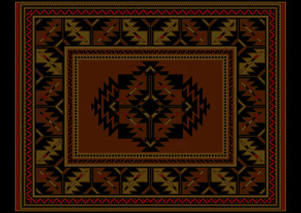 Ethnic carpet with vintage ornament in maroon and brown shades
