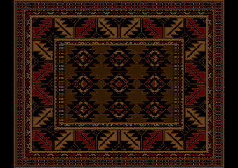 Variegated vintage carpet at maroon and brown shades with pattern in the center
