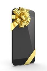Black phone with golden bow. 3D rendering.