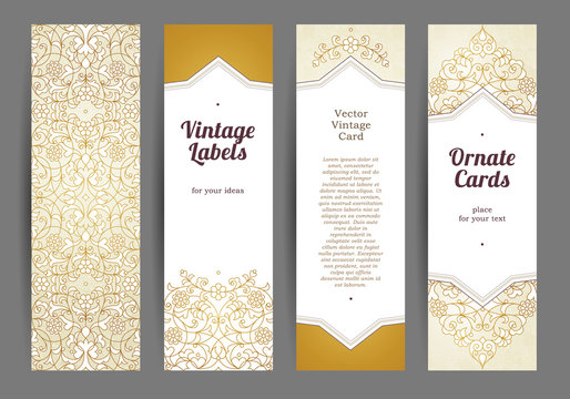 Vector set of golden vertical cards.
