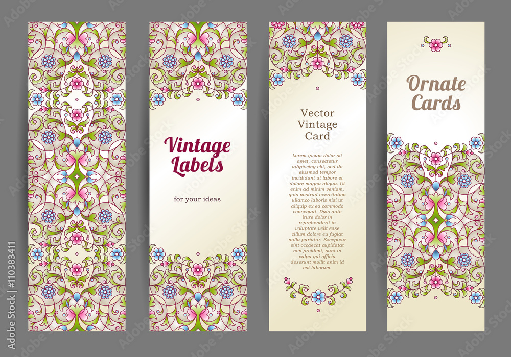 Wall mural vector set of eastern floral card.