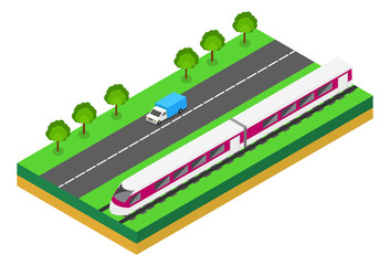 Fast Train near highway.