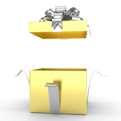 open gift box with bows isolated on white. 3d rendering.