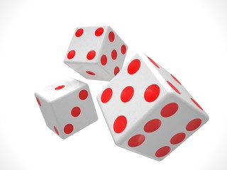 three dices on white background. 3d rendering.