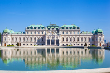 Fototapeta na wymiar Beautiful view of famous Schloss Belvedere, built by Johann Lukas von Hildebrandt as a summer residence for Prince Eugene of Savoy, in Vienna, Austria