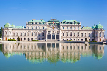 Fototapeta na wymiar Beautiful view of famous Schloss Belvedere, built by Johann Lukas von Hildebrandt as a summer residence for Prince Eugene of Savoy, in Vienna, Austria