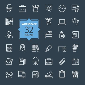 Outline web icon set - office workspace