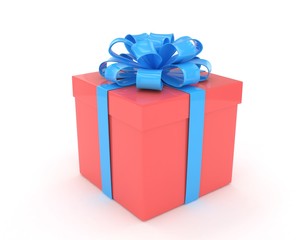 gift box with bows isolated on white. 3d rendering.