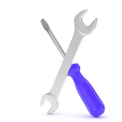 3D Illustration Wrench and screwdriver, service concept
