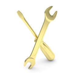 3D Illustration Wrench and screwdriver, service concept